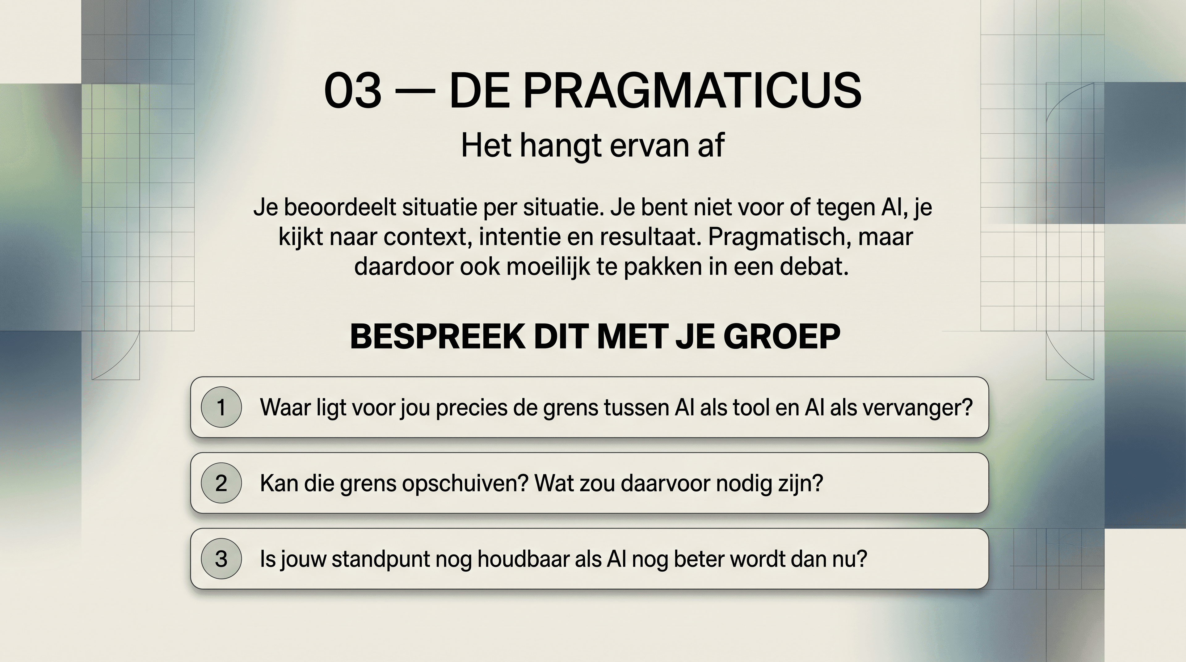 Voorkant van de profielkaart: De Pragmaticus
